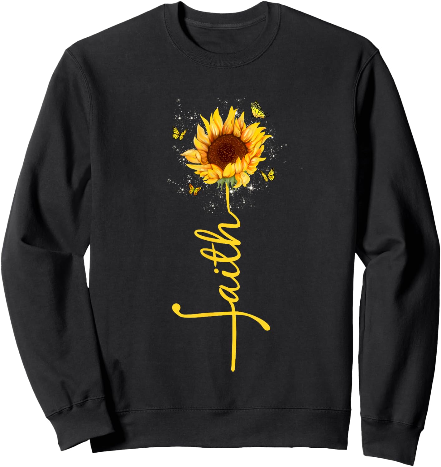 Faith Cross Sunflower Butterflies Flowers Christians Flora Sweatshirt - Sweatshirt | Black