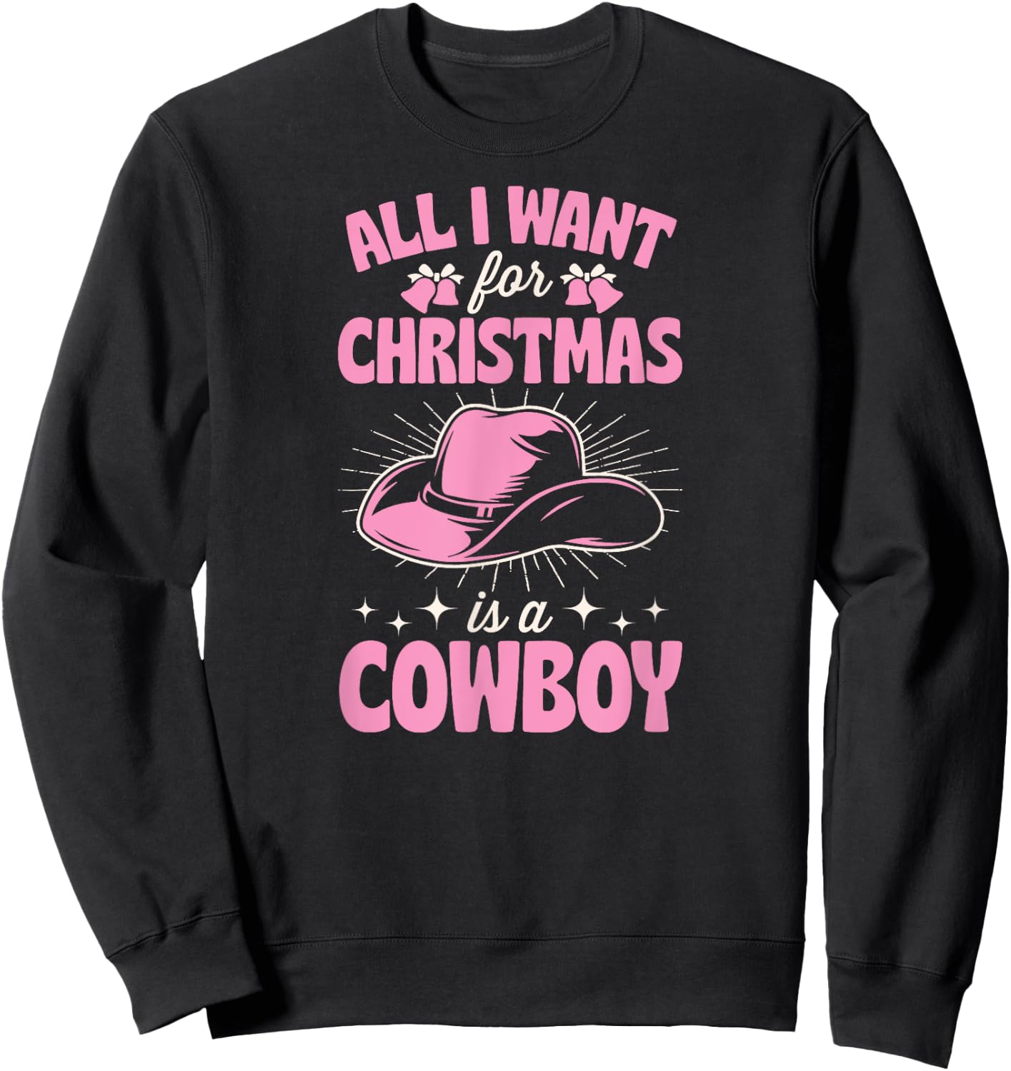 Cute Matching Family Merry Christmas Party Supply Women's 3X-Large Black Short Sleeve Cotton 60% Polyester 40% Holiday Themed Cowboy Sweatshirt - Sweatshirt | Black