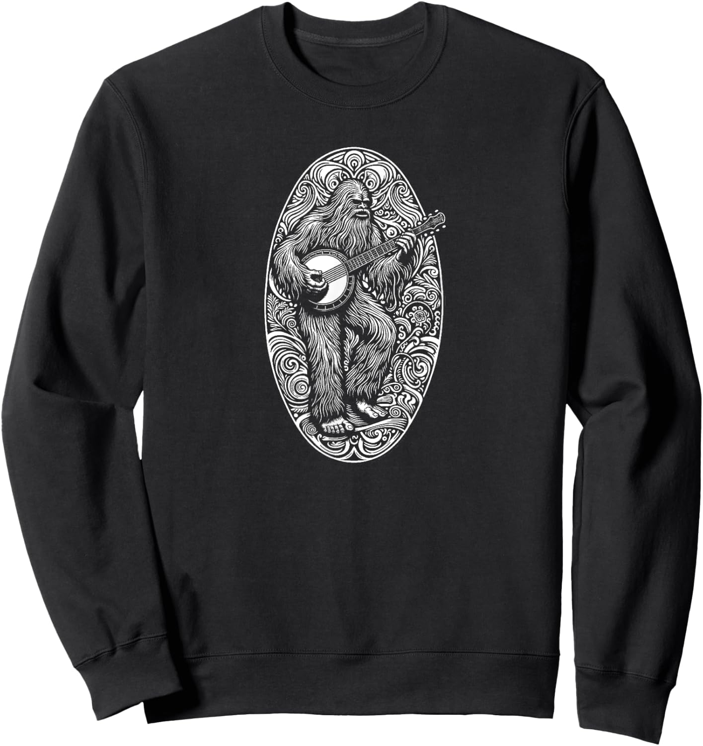 Artistic Banjo Sasquatch Bigfoot Bluegrass Sweatshirt - Sweatshirt | Black