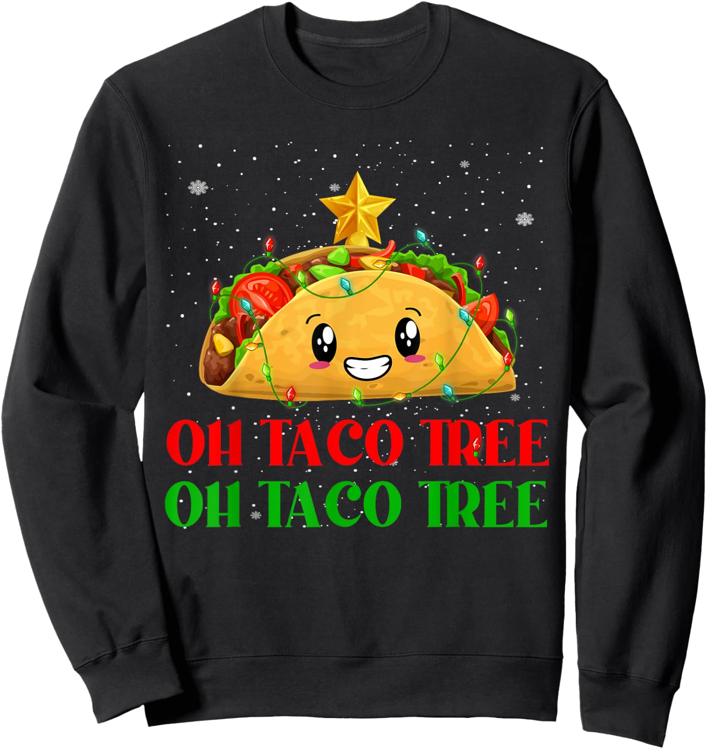 Funny Oh Taco Tree Mexican Tacos Christmas Tree Lights Xmas Sweatshirt - Sweatshirt | Black