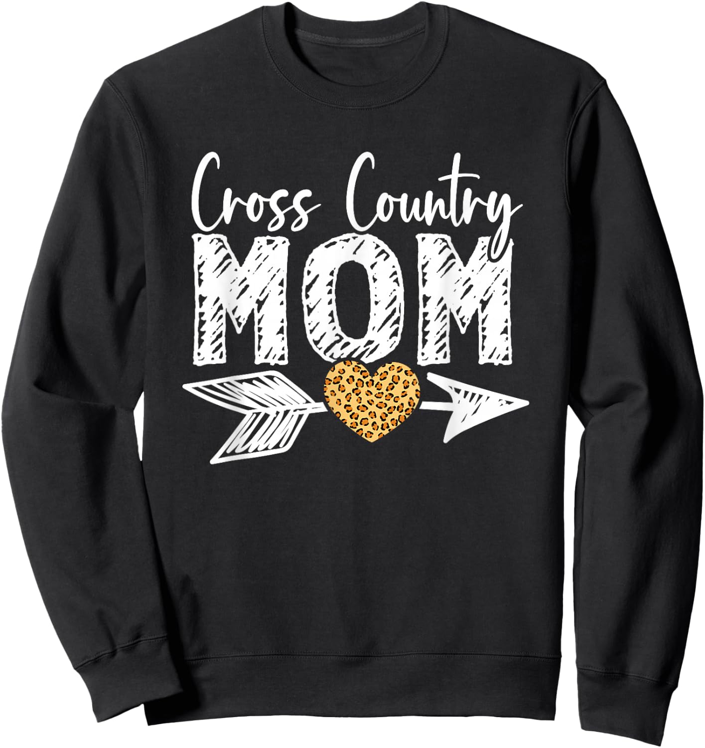Proud Mom Cross Country XC Runner Mother Leopard Heart Sweatshirt - Sweatshirt | Black