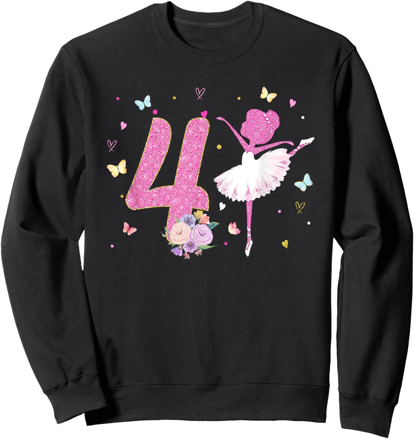 4th Birthday Girl Outfit Ballerina Dancer Ballet Tutu Girls Sweatshirt - Sweatshirt | Black