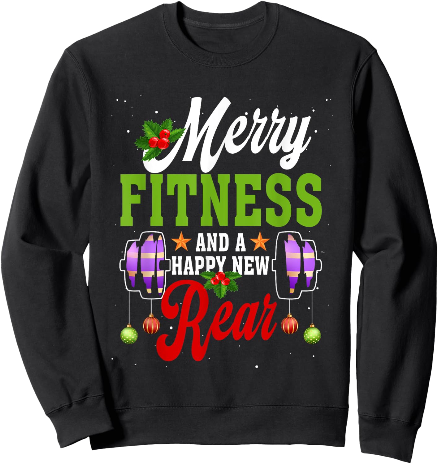 Merry Fitness Happy New Rear Workout Christmas New Year Sweatshirt - Sweatshirt | Black