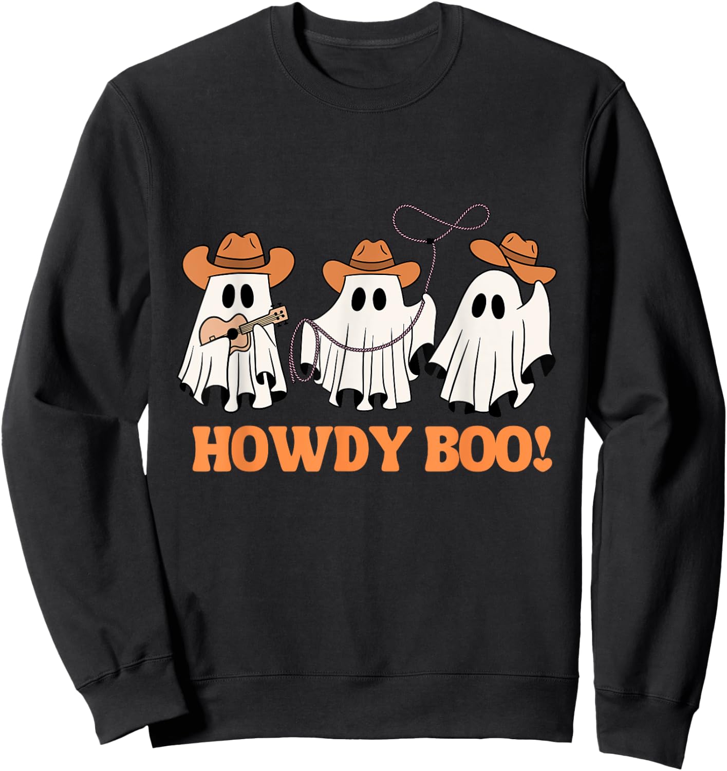 Western Halloween Cowboy Ghost Howdy Boo Funny Retro Sweatshirt - Sweatshirt | Black