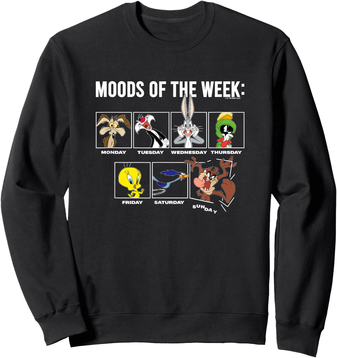 Looney Tunes Moods Of The Week Classic Characters Group Shot Sweatshirt - Sweatshirt | Black