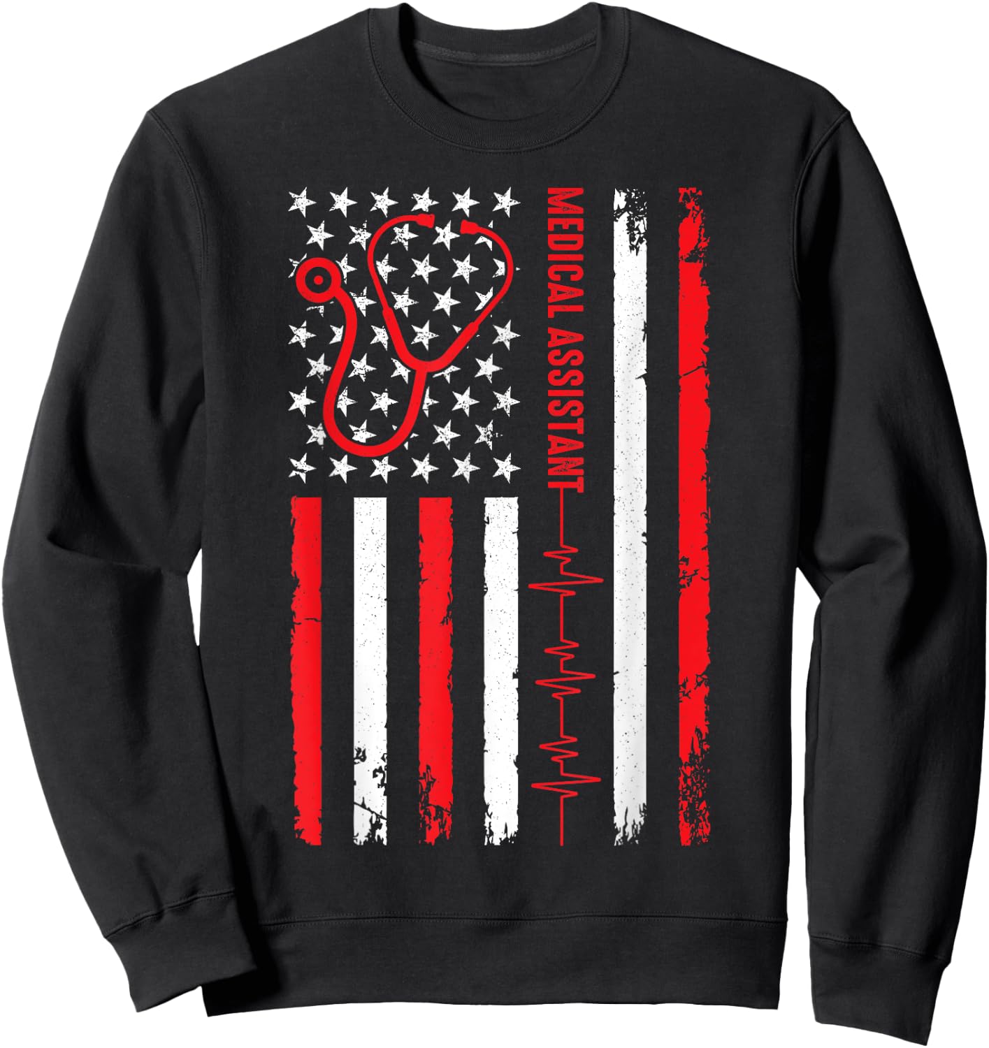 Patriotic Medical Assistant American Flag Nurse Heart Sweatshirt - Sweatshirt | Black