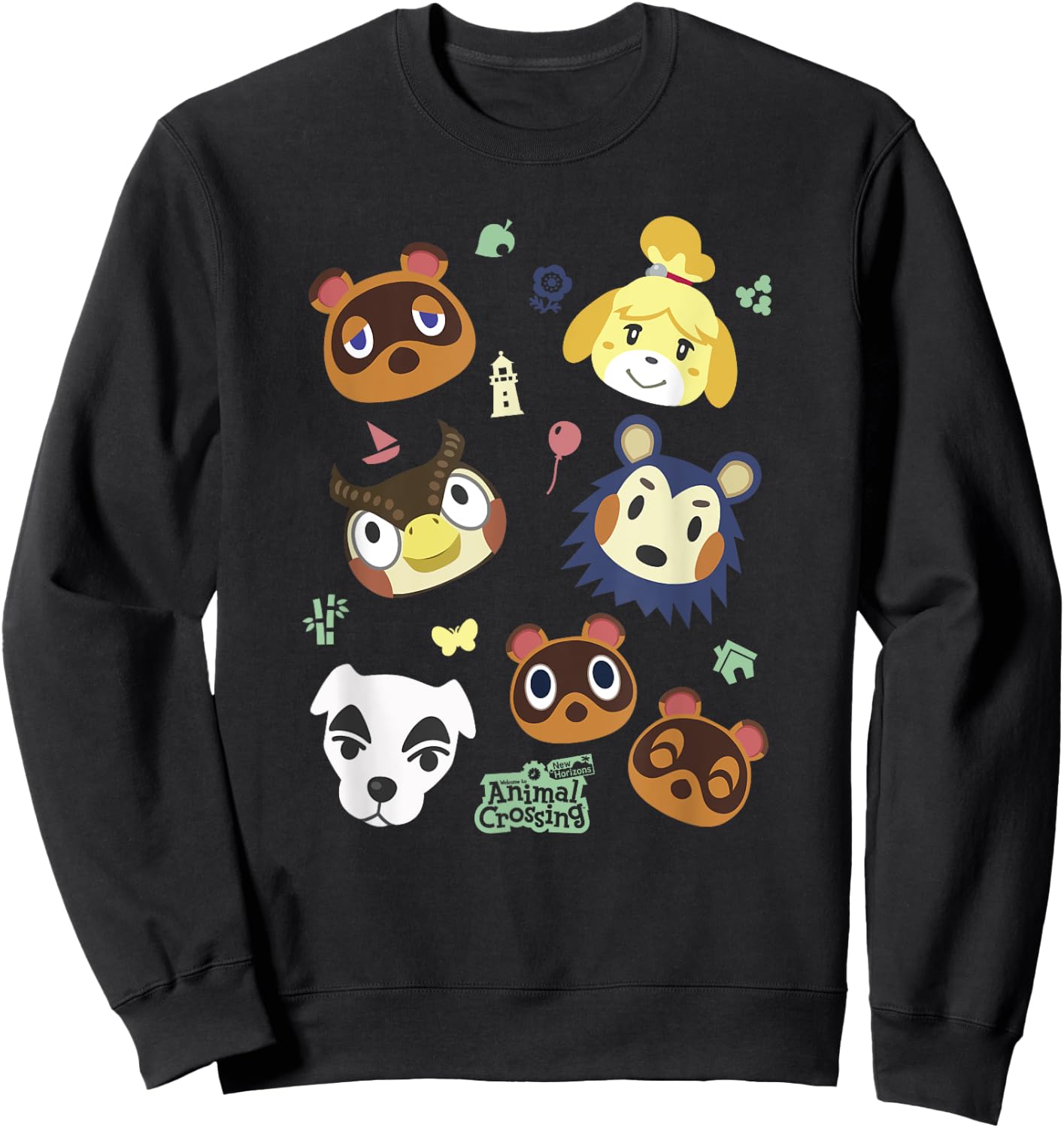 Animal Crossing Cute Pet Friends Nintendo Big Face Jumble Sweatshirt - Sweatshirt | Black