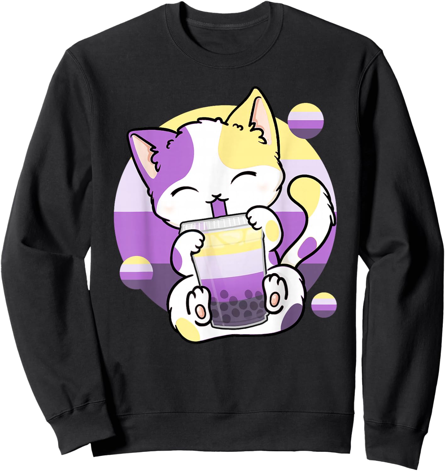 Cat Boba Tea Bubble Tea Anime Kawaii Neko Non-Binary Kitten Sweatshirt - Sweatshirt | Black