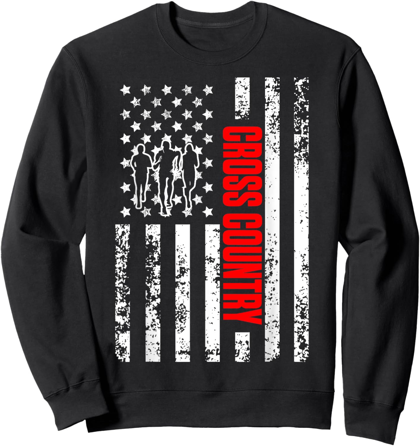 US American Flag Sports Patriotic Cross Country Running Women Girls Kids Men Sweatshirt - Sweatshirt | Black