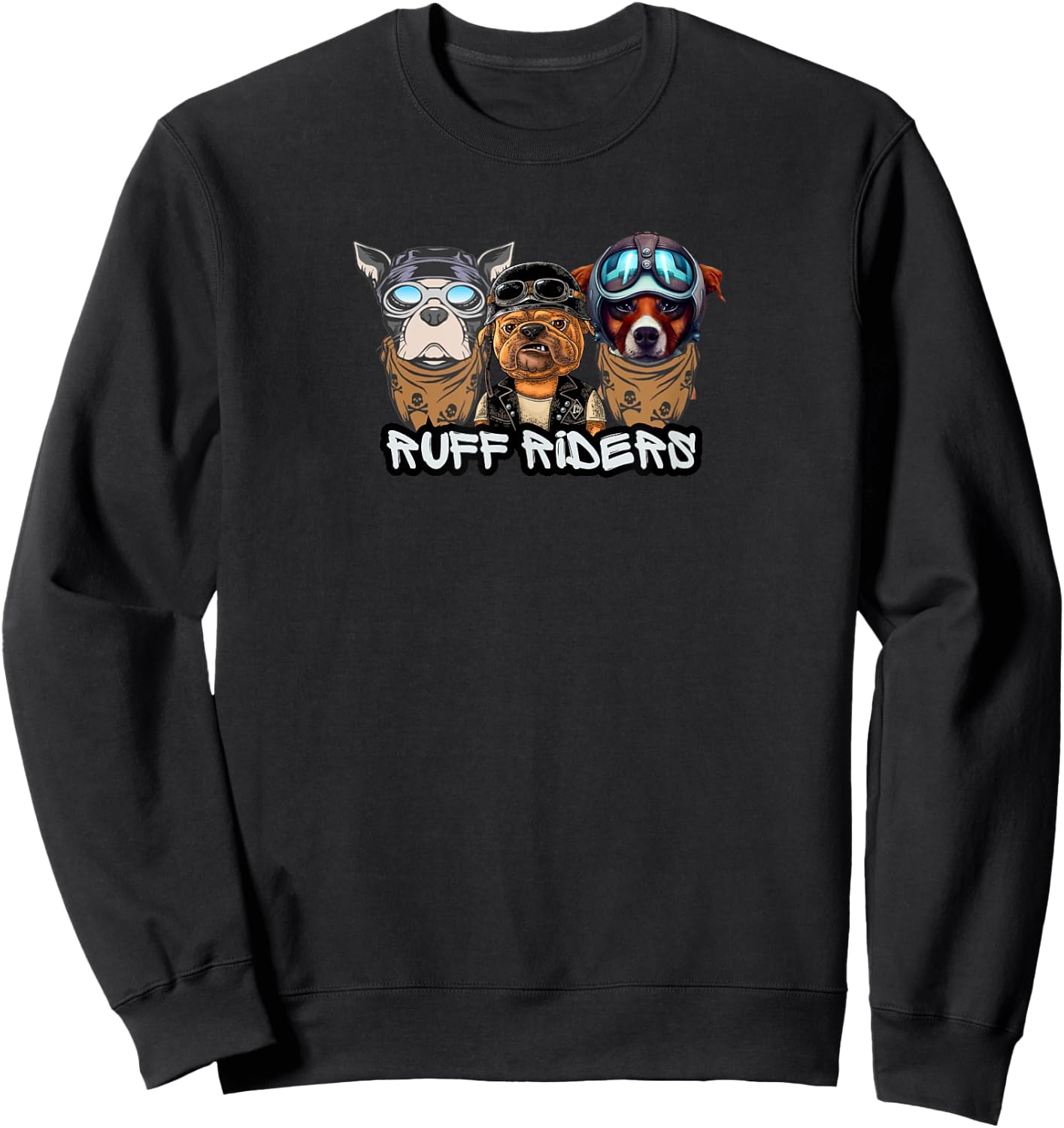 Ruff Riders Funny Dog Motorcycle Club Pun Pet Owners Jokes Sweatshirt - Sweatshirt | Black