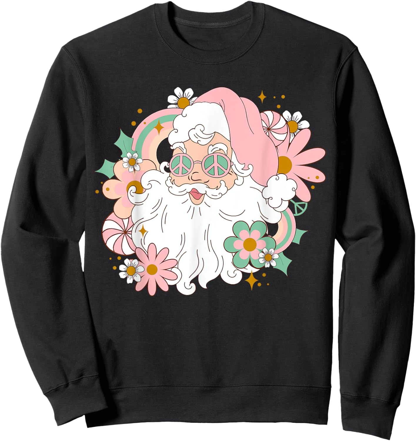 Groovy Santa Retro Peace 60's 70's Merry Christmas XMAS Sweatshirt - Sweatshirt | Black
