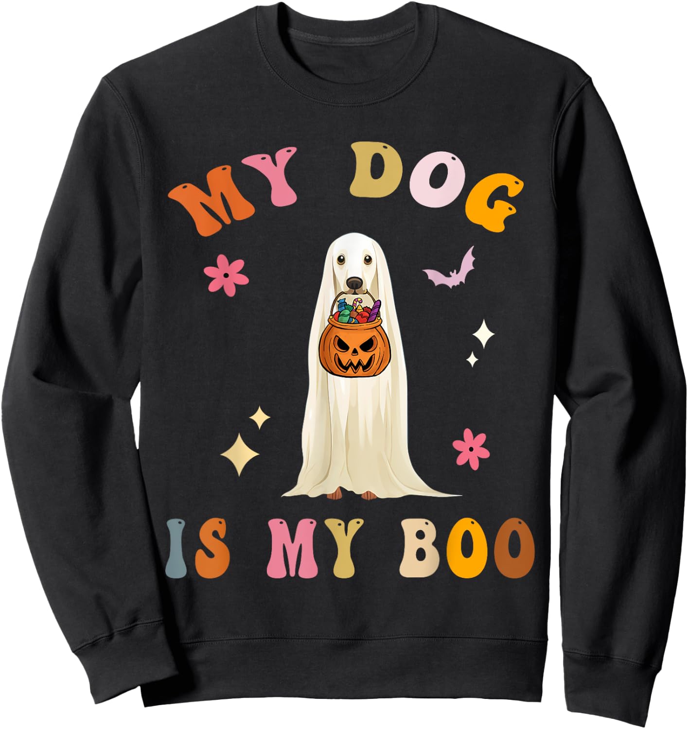 My Dog Is My Boo: Cute Groovy Spooky Halloween Dog Lovers Sweatshirt - Sweatshirt | Black