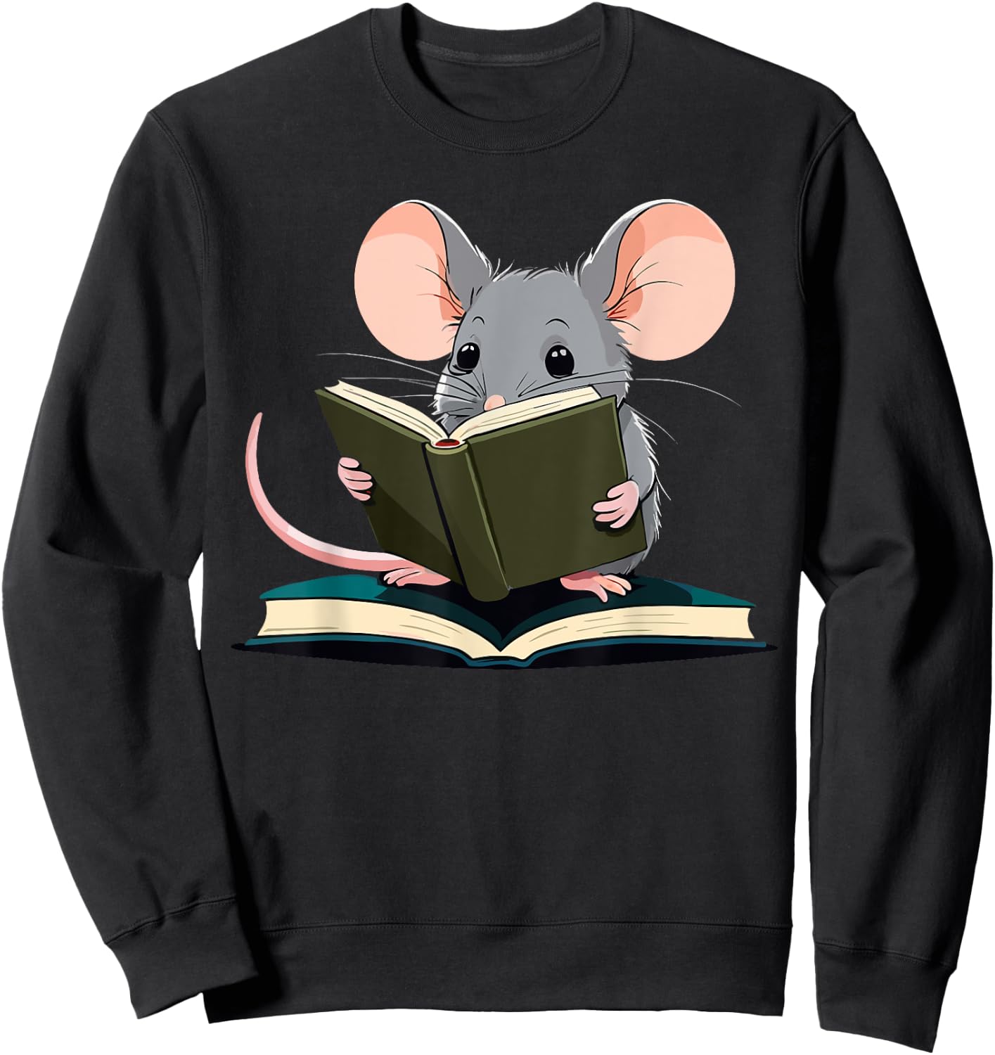 Cute Mouse is reading a Book, Reading Mouse Sweatshirt - Sweatshirt | Black