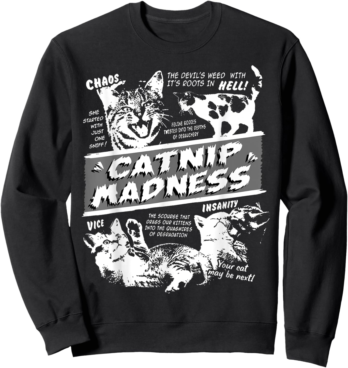 Catnip Madness Cute Kitten Funny Cat Pet Humor Sweatshirt - Sweatshirt | Black