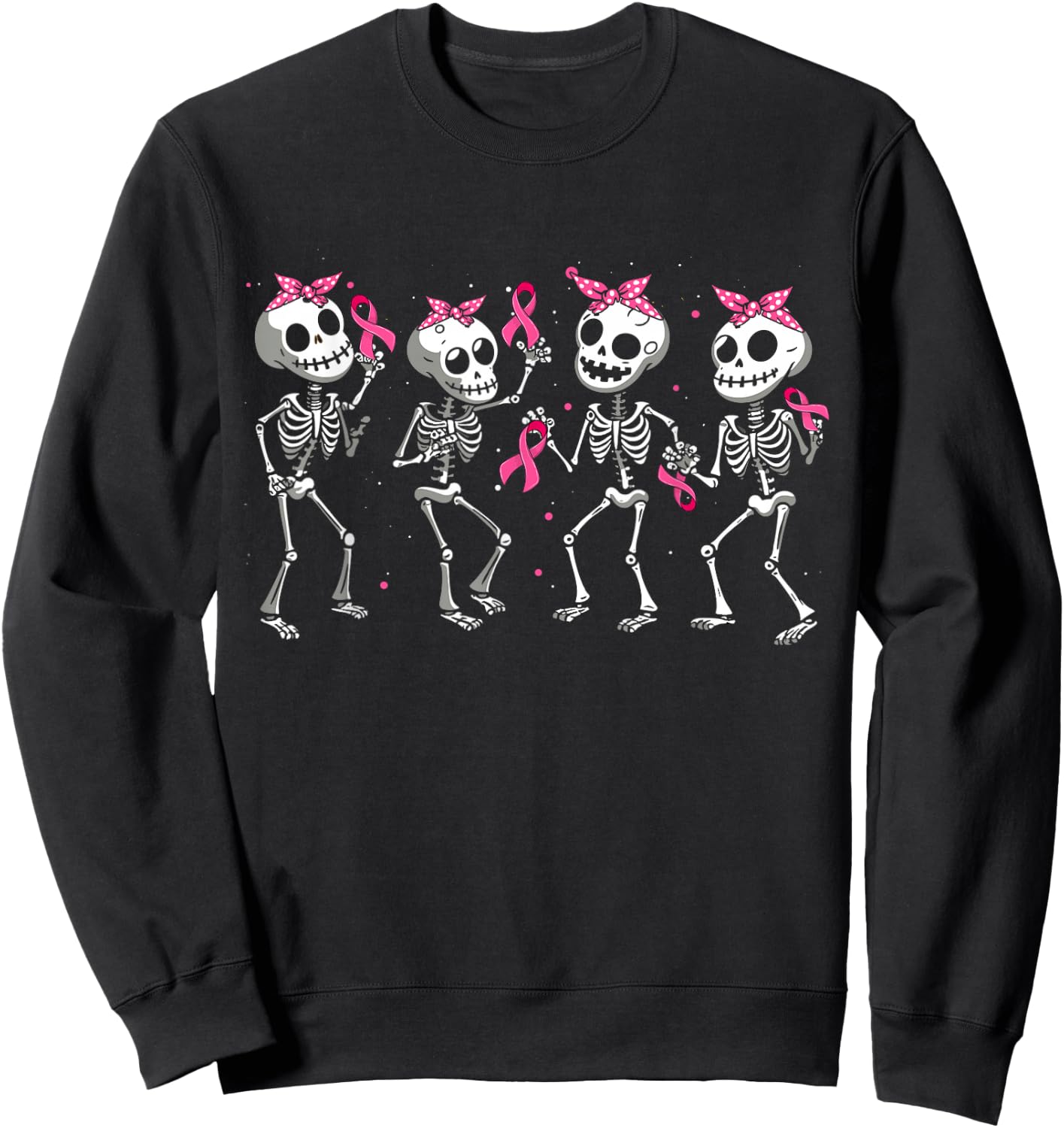 Pink Ribbon Breast Cancer Awareness Skeleton Women Men Kids Sweatshirt - Sweatshirt | Black