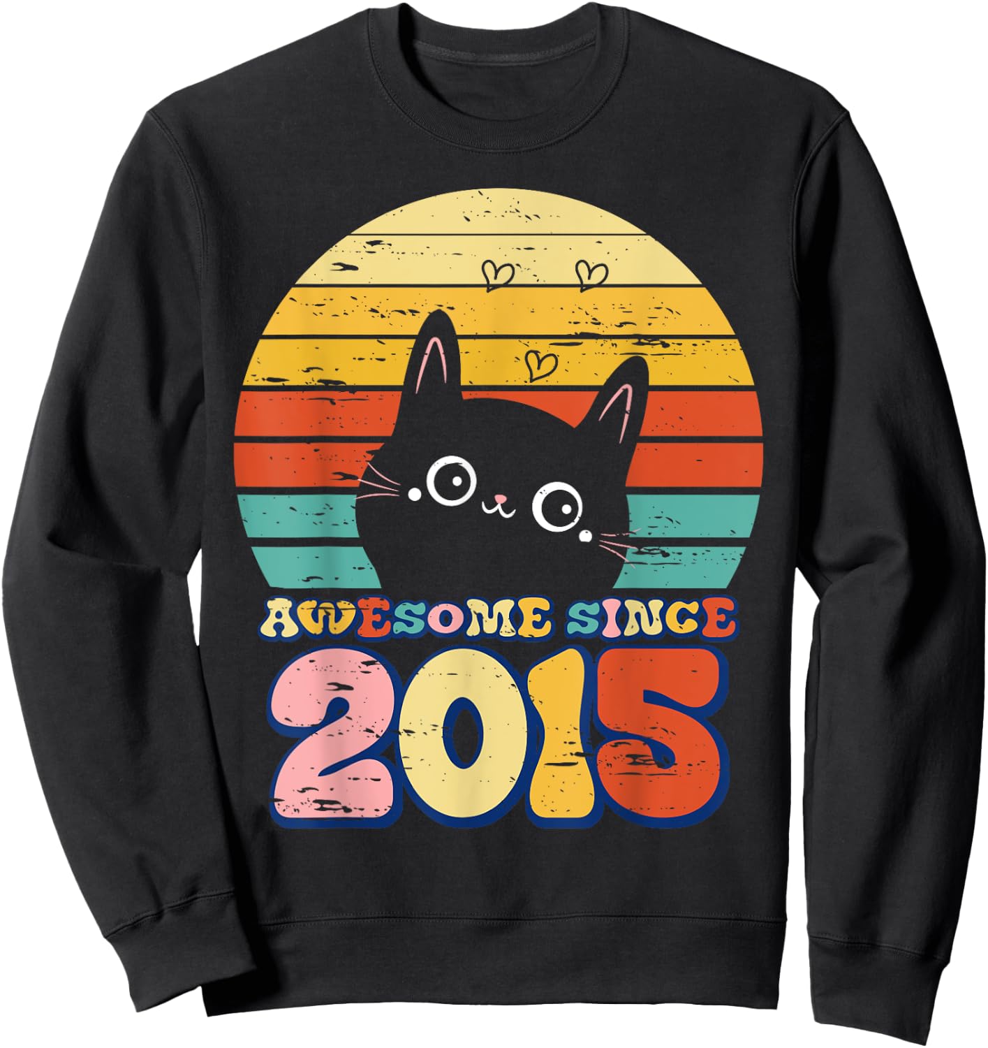 Awesome Since 2015 Cat For Girl Boy Its My 8th Birthday Sweatshirt - Sweatshirt | Black