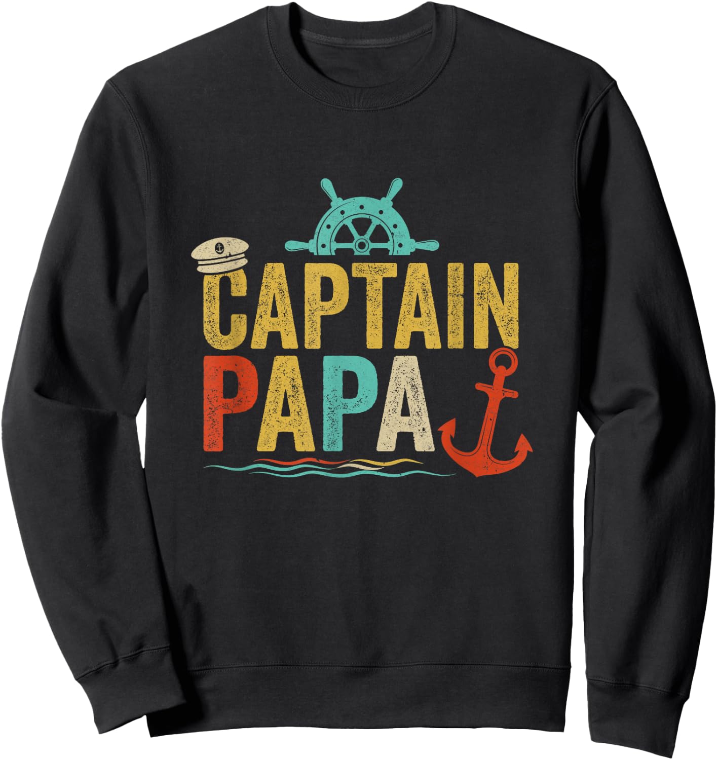 Captain Papa Pontoon Lake Sailor Fishing Boating Sweatshirt - Sweatshirt | Black