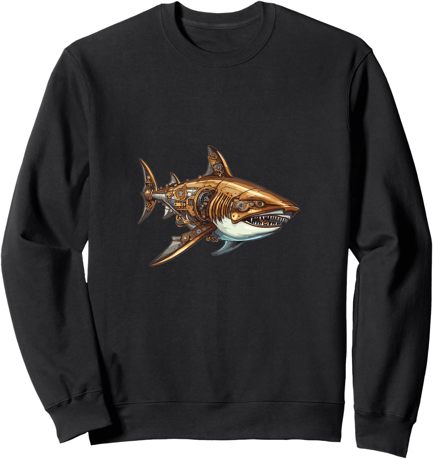 Mechanical Shark In Steampunk Style Sweatshirt - Sweatshirt | Black