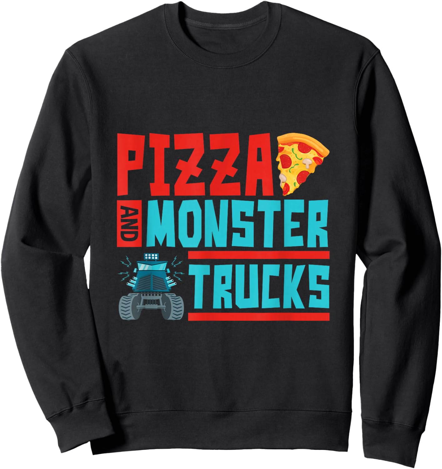 Monster Truck Party Pizza Boys Kids Toddlers Sweatshirt - Sweatshirt | Black