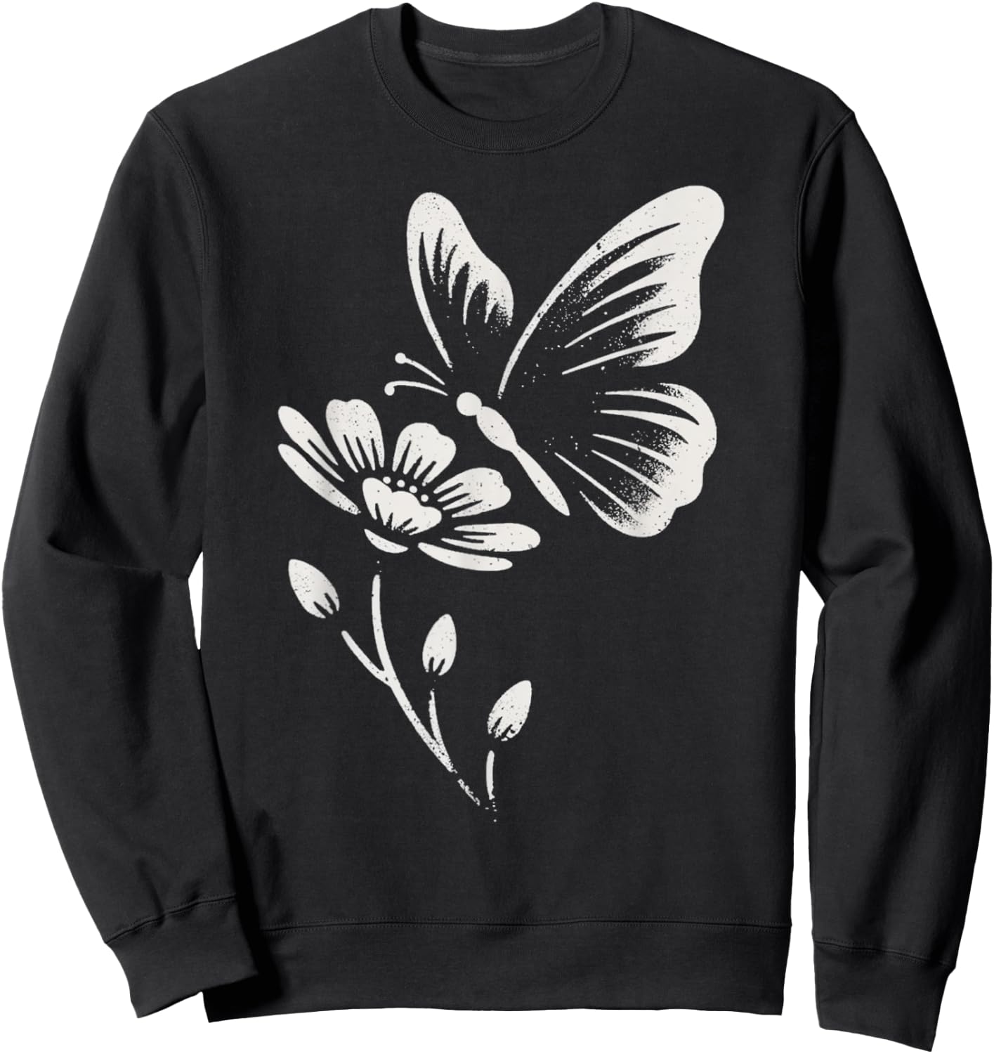 Butterfly and Flower Sweatshirt - Sweatshirt | Black
