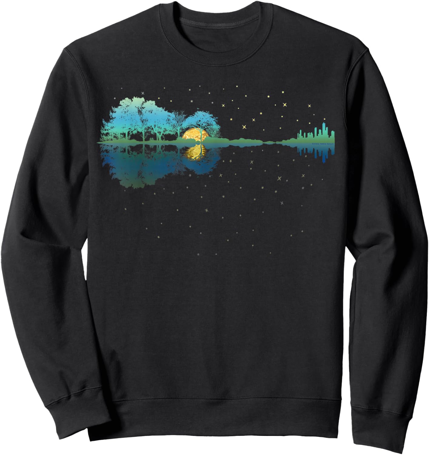 Guitar Lake Reflections Night Sky and Moon Guitar Sweatshirt - Sweatshirt | Black