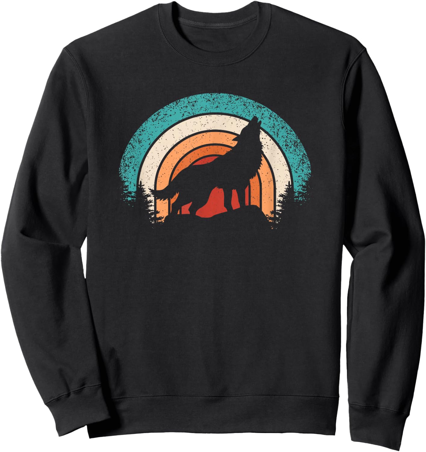 Retro Wolf Lover Nature Wildlife Vintage Wolves Men Women Sweatshirt - Sweatshirt | Black