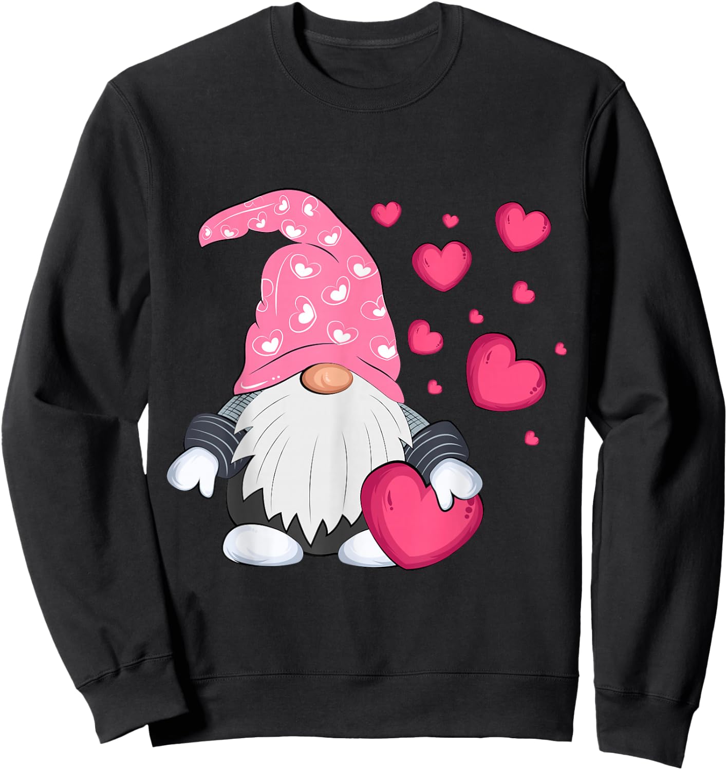 Cute Valentine Gnome Holding Heart Balloon Peace Love Sweatshirt - Sweatshirt | Black