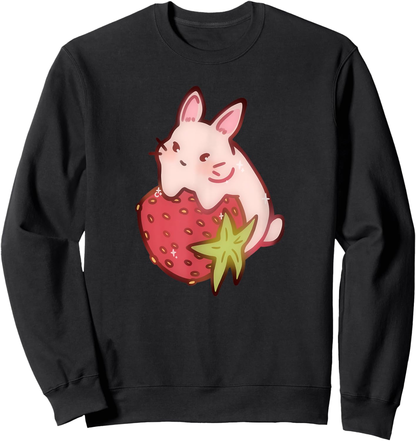 Cute Kawaii 90s Y2K Rabbit Strawberry Bunny Sweatshirt - Sweatshirt | Black