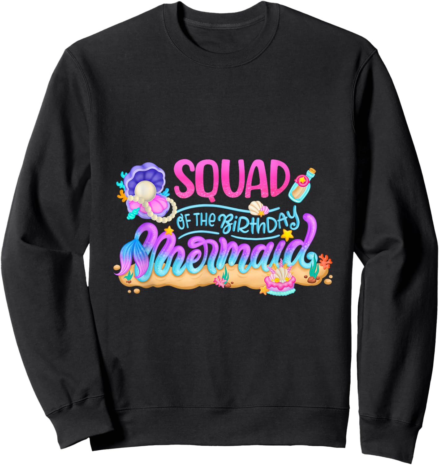 Squad Of The Birthday Mermaid Party Matching Family Kids Sweatshirt - Sweatshirt | Black