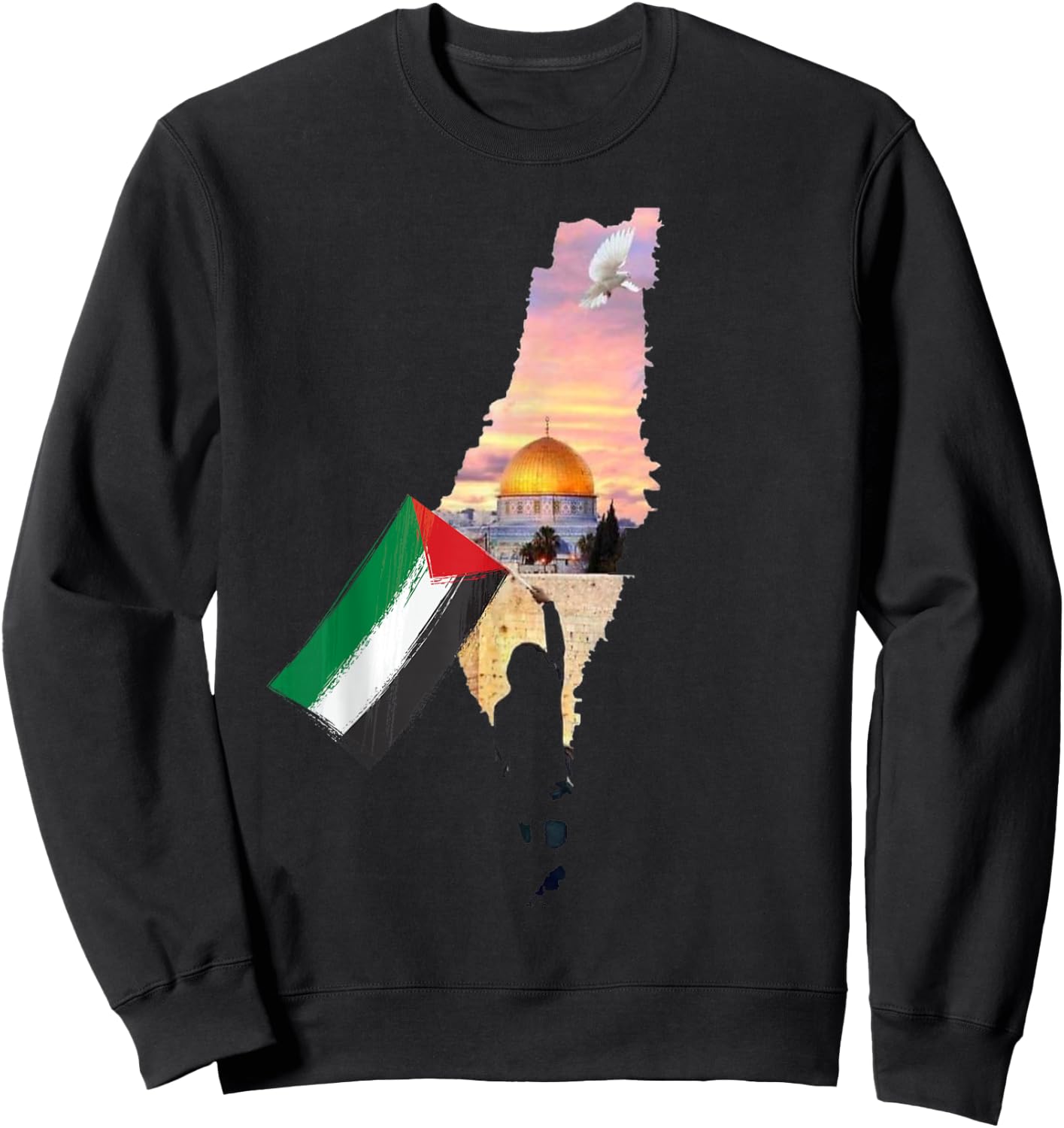 Boy Hold Palestine Map Palestinian's Flag Jerusalem's City Sweatshirt - Sweatshirt | Black