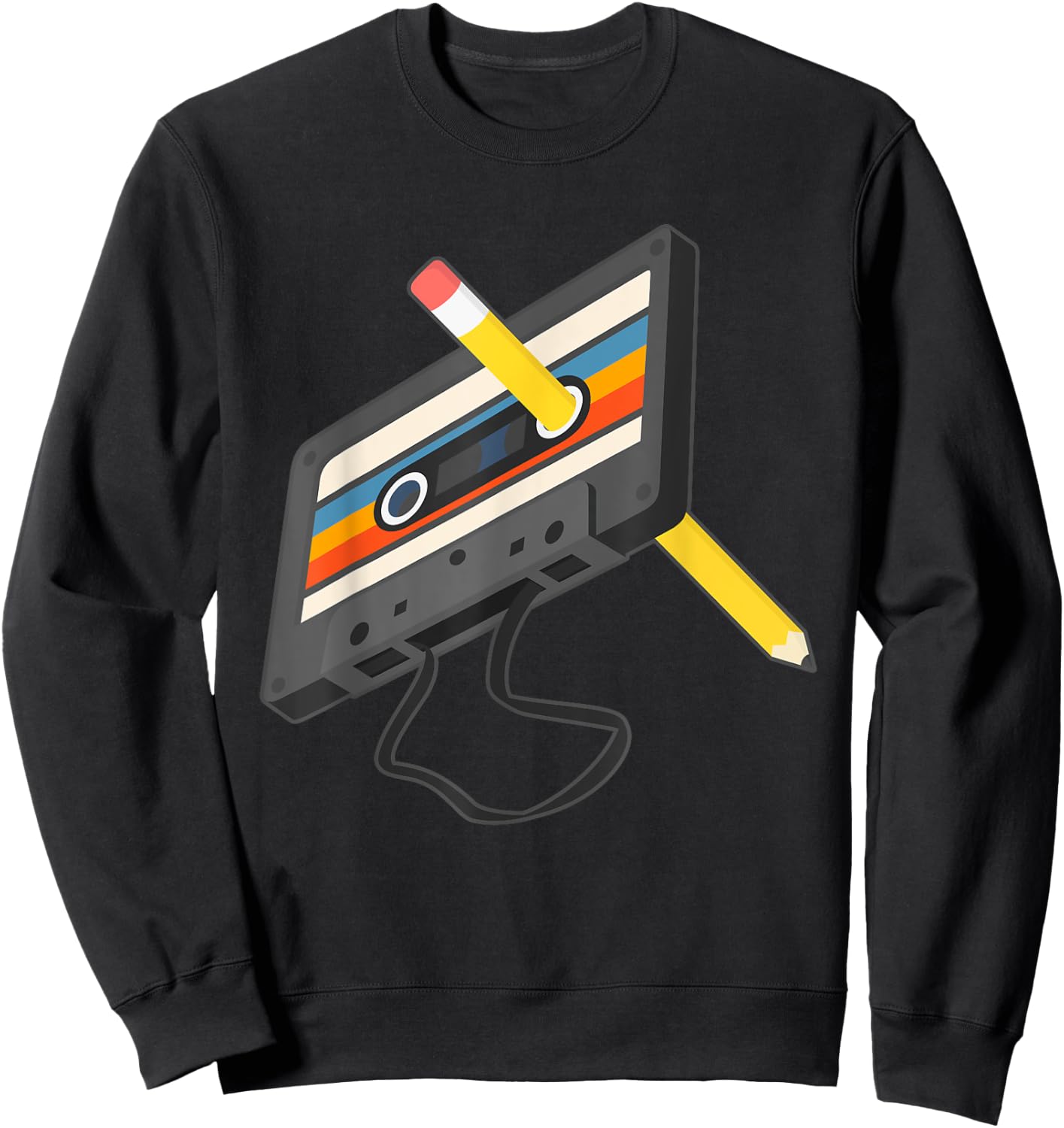 Retro Cassette Tape Pencil 70's 80's 90's Music Mixtape Sweatshirt - Sweatshirt | Black