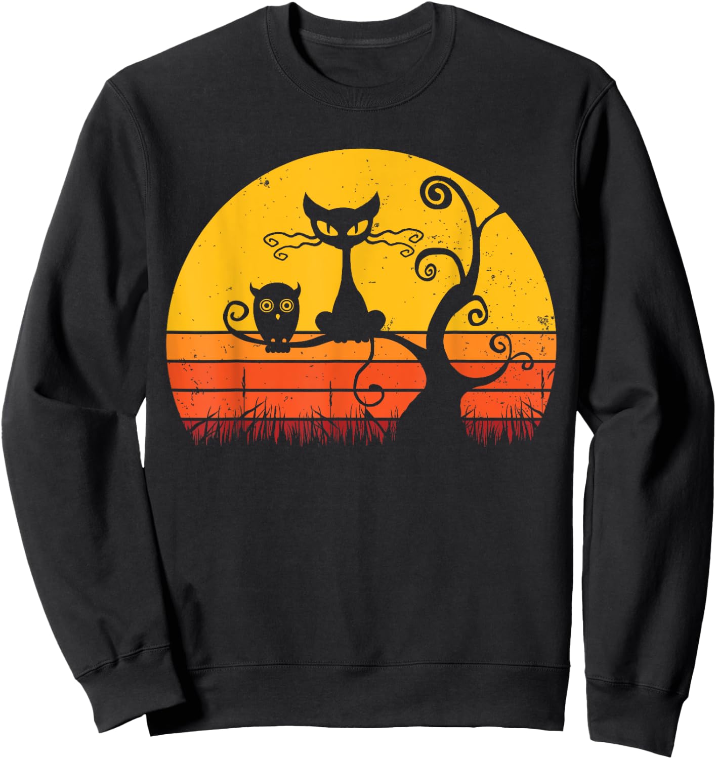 Retro Cat Shirt Owl Kitten Lover Funny Black Cat Sweatshirt - Sweatshirt | Black
