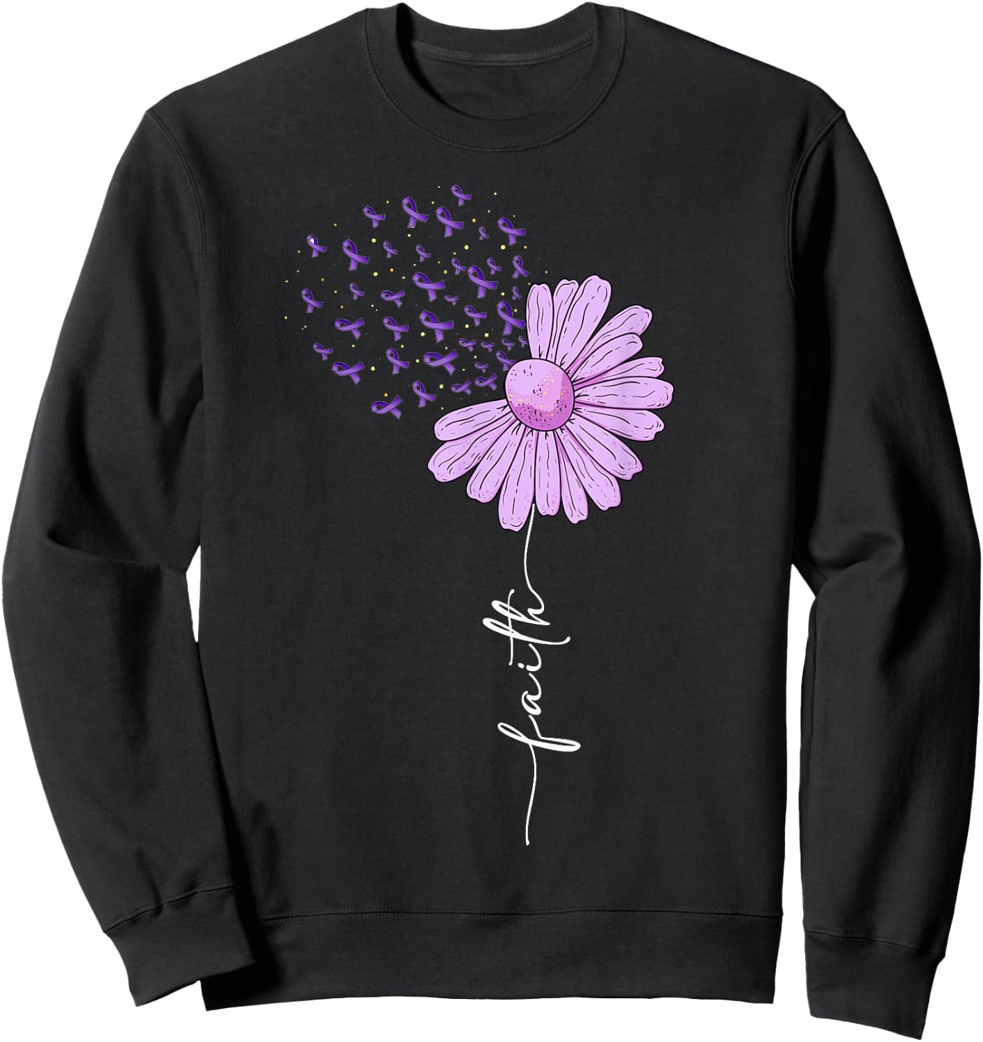 Faith - Purple Ribbon Alzheimer's Awareness Daisy Flower Sweatshirt - Sweatshirt | Black