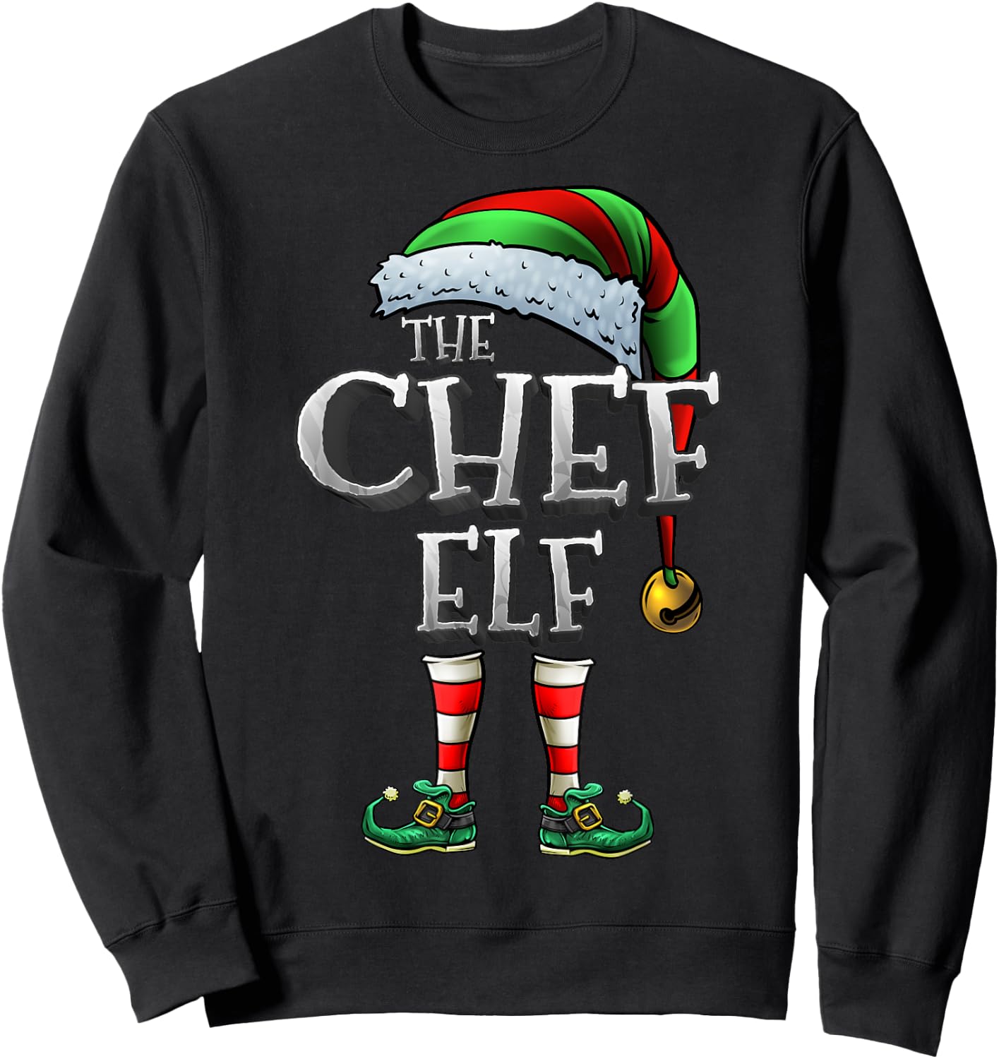 The Chef Elf Shirt Matching Family Chef Christmas Elf Cook Sweatshirt - Sweatshirt | Black