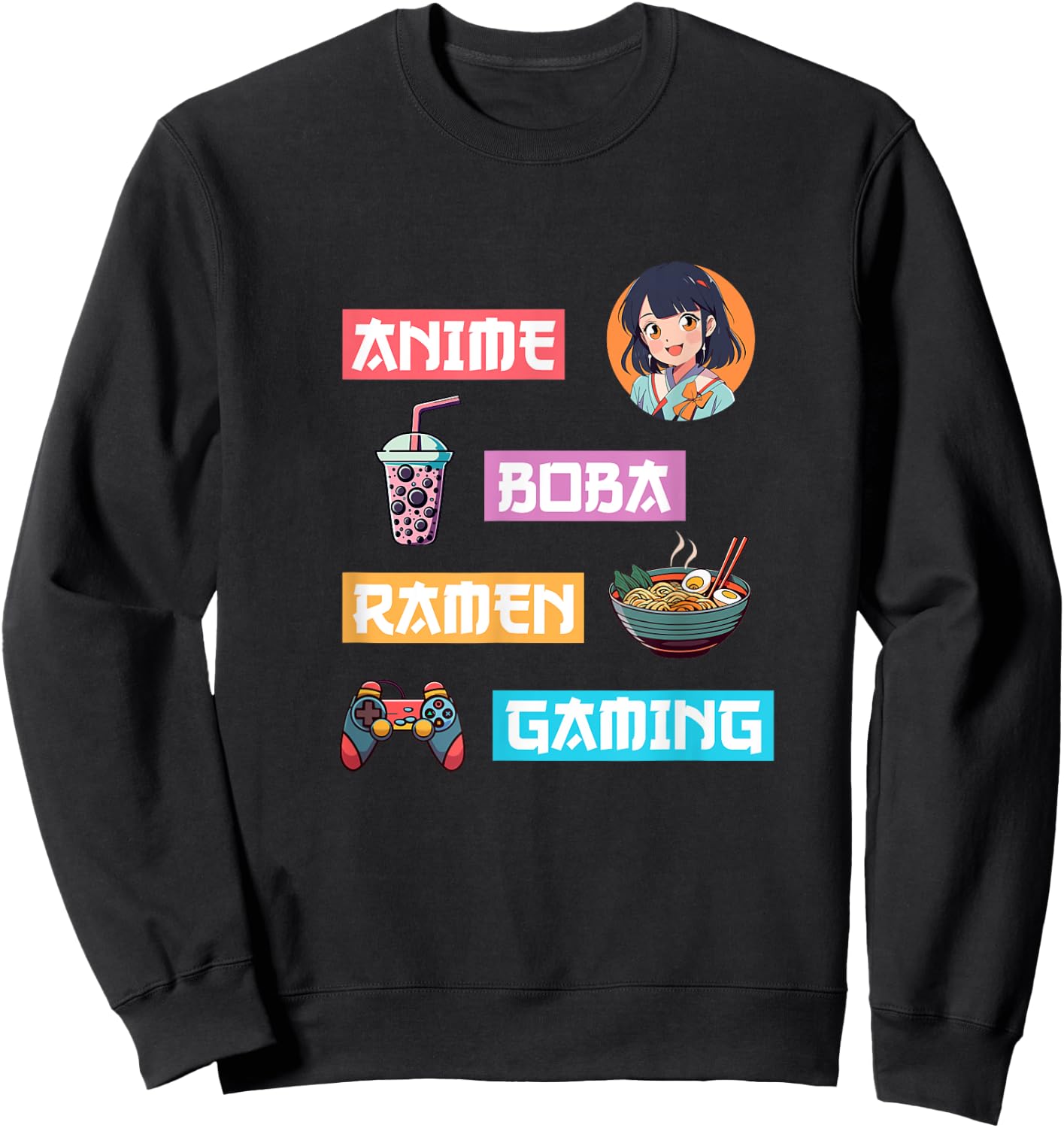 Anime Ramen Boba Gaming - Kawaii Anime Lover Video Gamer Tea Sweatshirt - Sweatshirt | Black