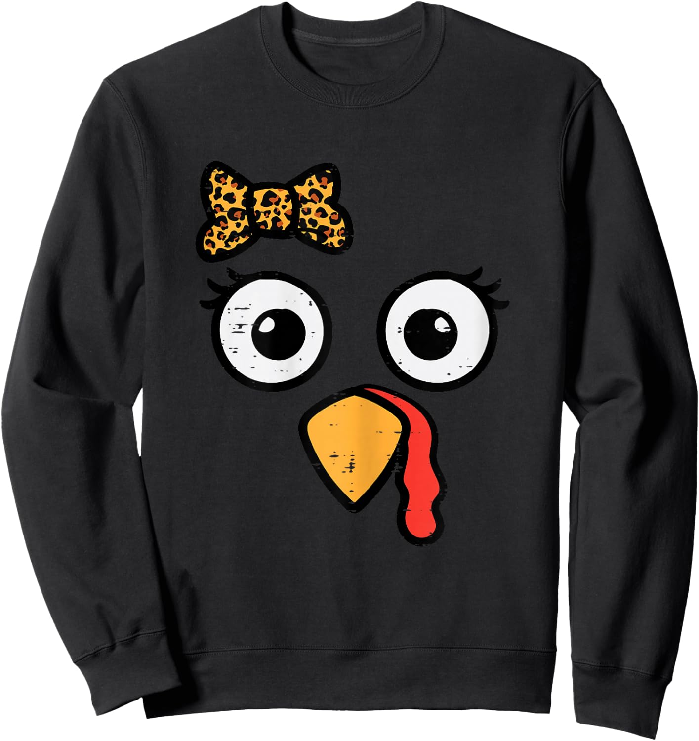 Thanksgiving Turkey Head Ribbon Women Girls Kids Teens Youth Sweatshirt - Sweatshirt | Black