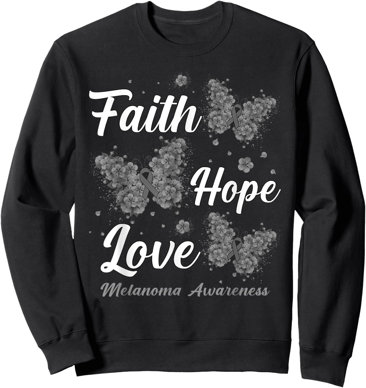 Faith Hope Love Melanoma Awareness Butterfly Sweatshirt - Sweatshirt | Black