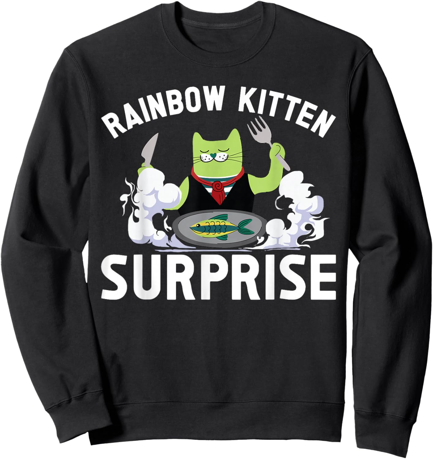 Cats Rainbow Kitten Surprise Cute Eat Retro Animals Vintage Sweatshirt - Sweatshirt | Black