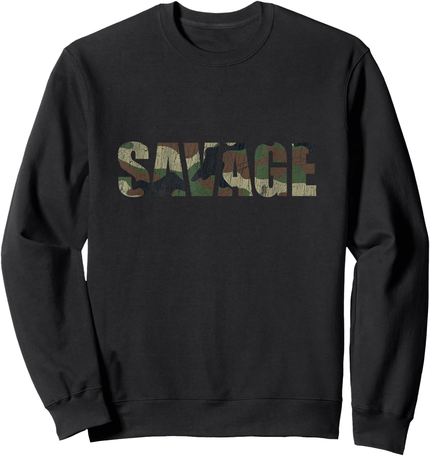 Savage Camo Distressed Novelty Parody Gifts Men Women Sweatshirt - Sweatshirt | Black