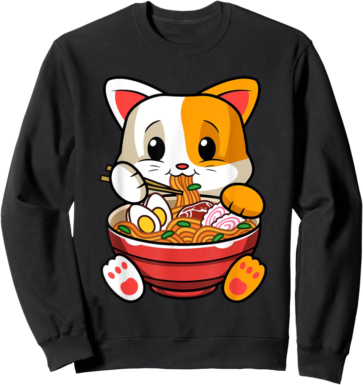 Funny Kawaii Cat Ramen Japanese Anime Animal Lovers Outfit Sweatshirt - Sweatshirt | Black