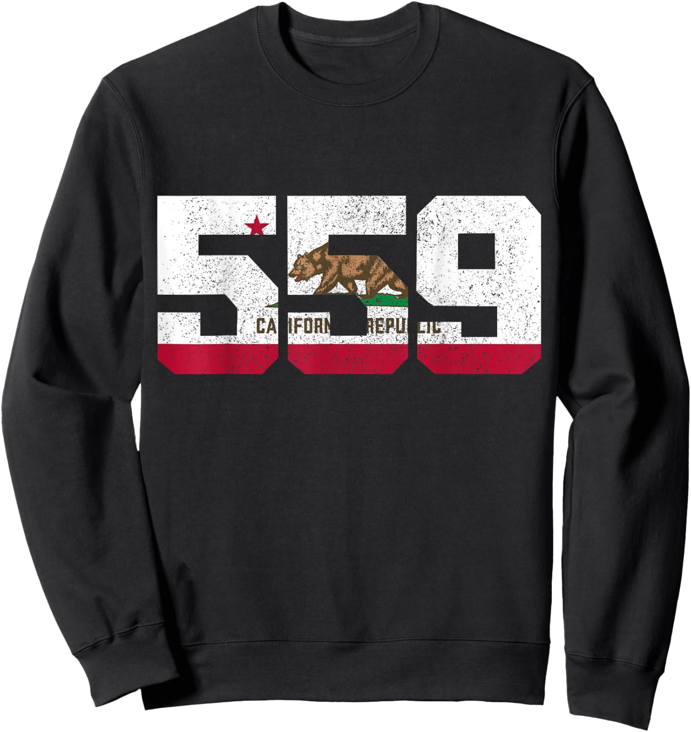 Fresno California 559 Area Code Pride Vintage Flag Sweatshirt - Sweatshirt | Black