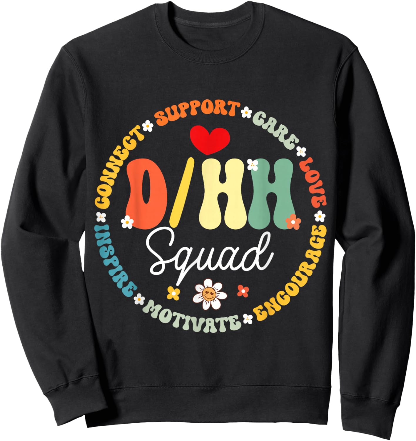 D/HH Squad Teacher Teachers Groovy ASL Interpreter Sweatshirt - Sweatshirt | Black