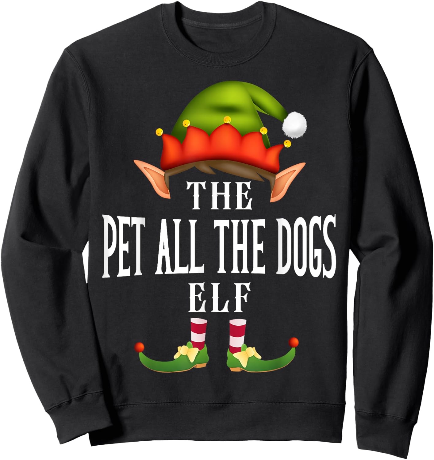 Pet all the dogs Elf Group Funny Christmas Pajama Party Sweatshirt - Sweatshirt | Black
