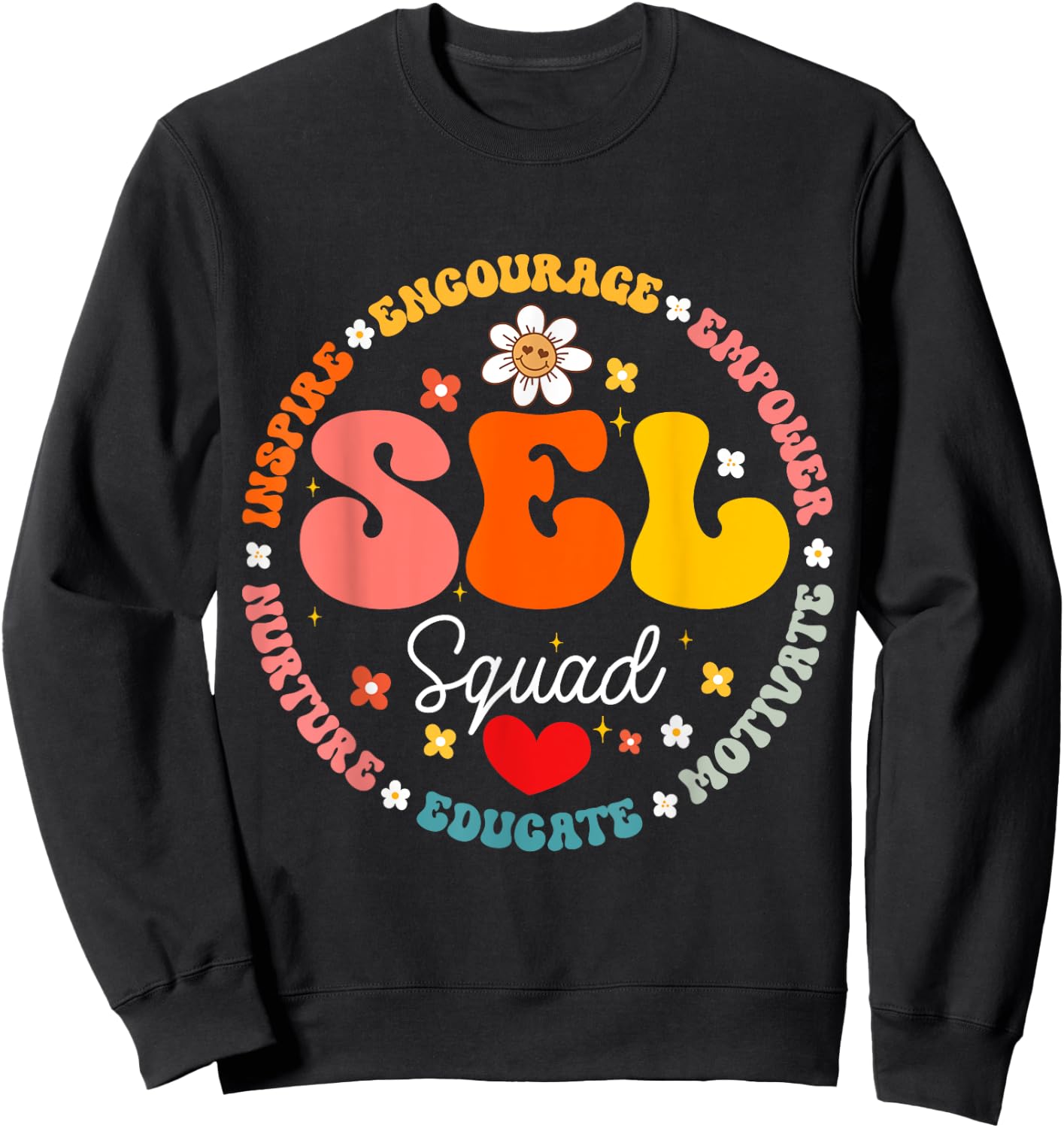 Groovy Social Emotional Learning Teacher SEL Squad Sweatshirt - Sweatshirt | Black