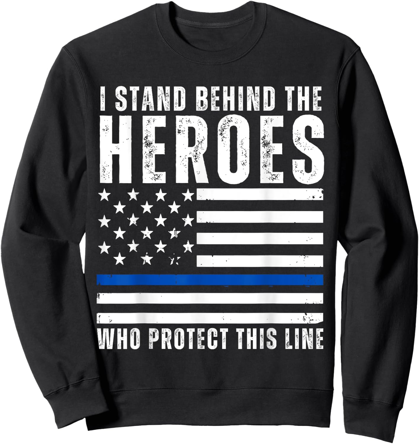 Thin Blue Line American Flag Police Support Blu Lives Matter Sweatshirt - Sweatshirt | Black