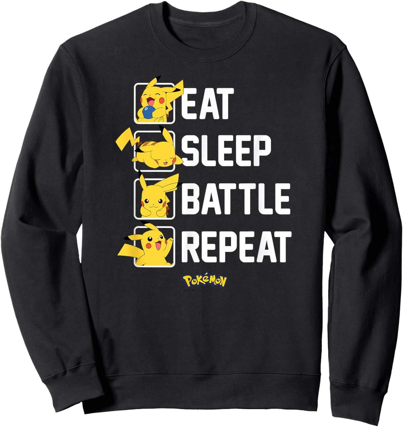 Pokémon - Eat Sleep Battle Repeat Pikachu Sweatshirt - Sweatshirt | Black