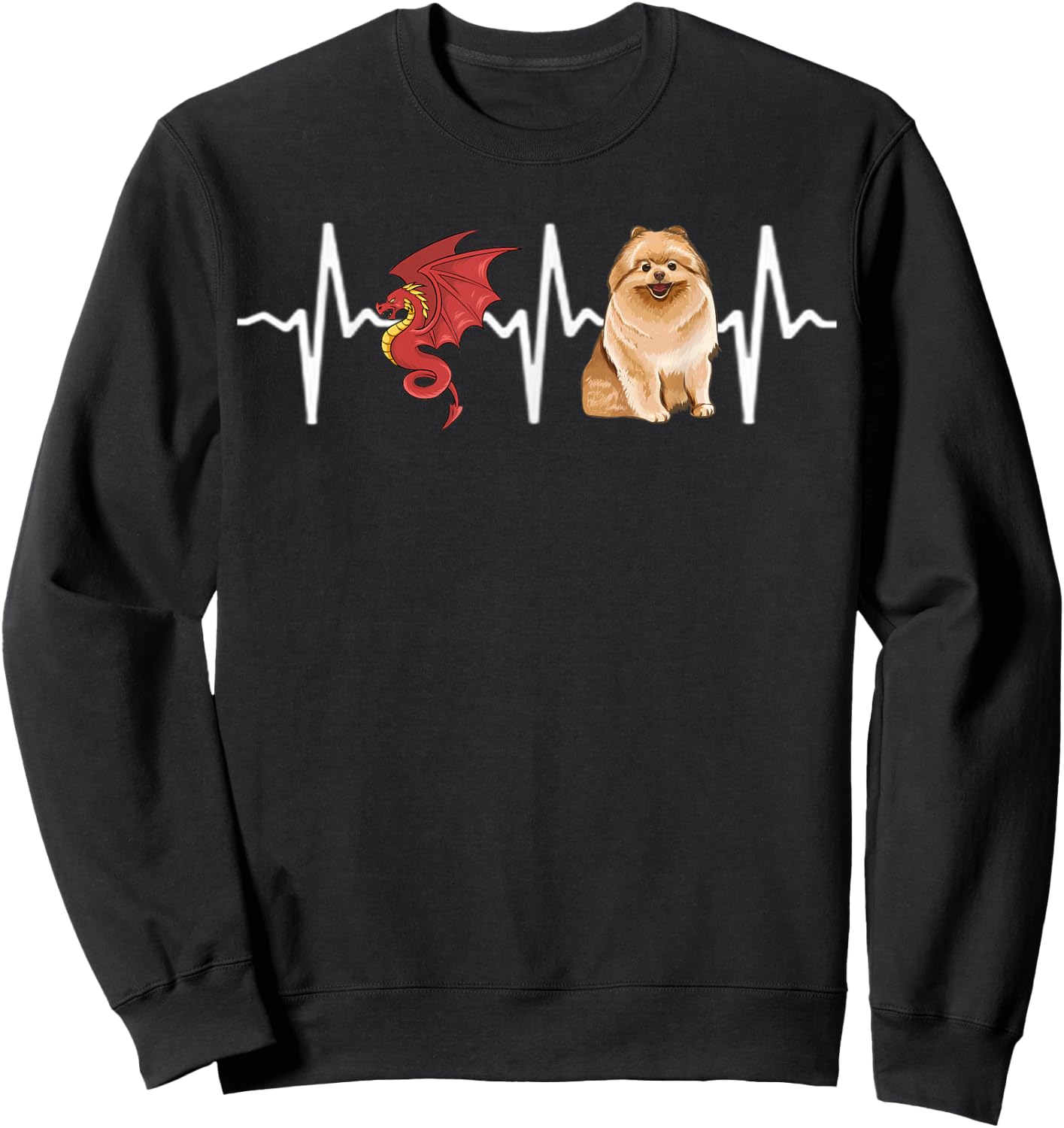 Dragon Pomeranian Heartbeat Dog Lover Women Kids Sweatshirt - Sweatshirt | Black