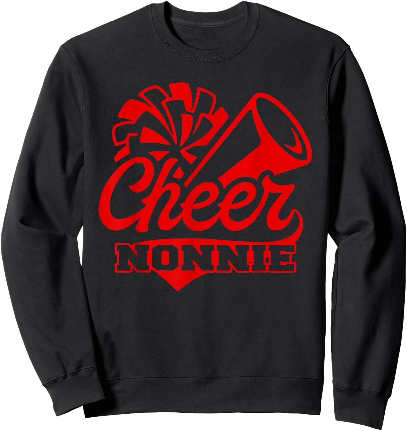 Cheer Nonnie Biggest Fan Black And Red Pom Pom Sweatshirt - Sweatshirt | Black