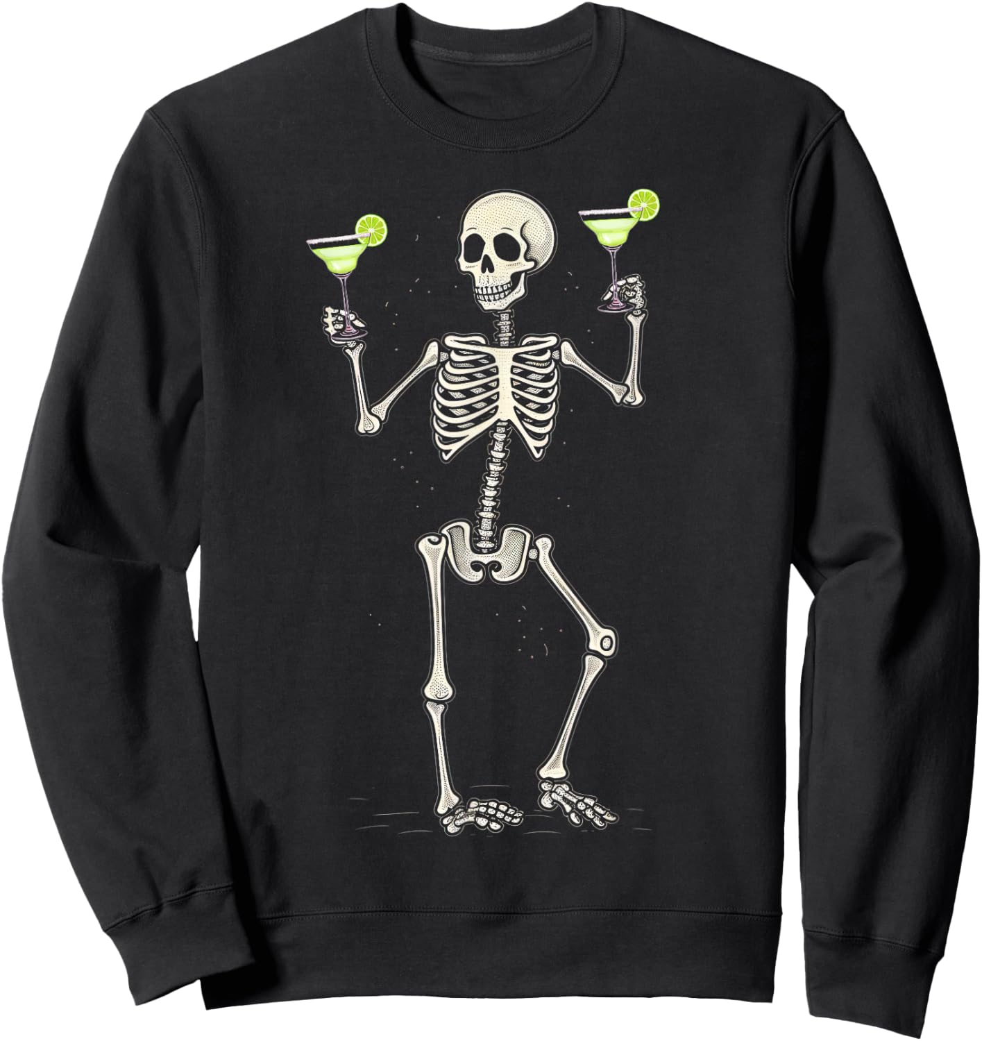 Funny Halloween Skeleton Drinking Margarita Cocktail Sweatshirt - Sweatshirt | Black