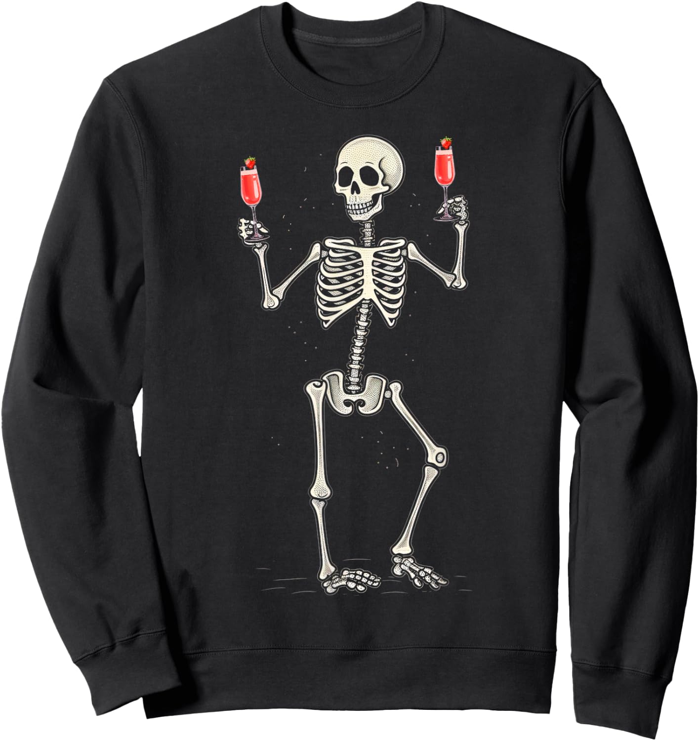 Funny Halloween Skeleton Drinking Strawberry Mimosa Cocktail Sweatshirt - Sweatshirt | Black